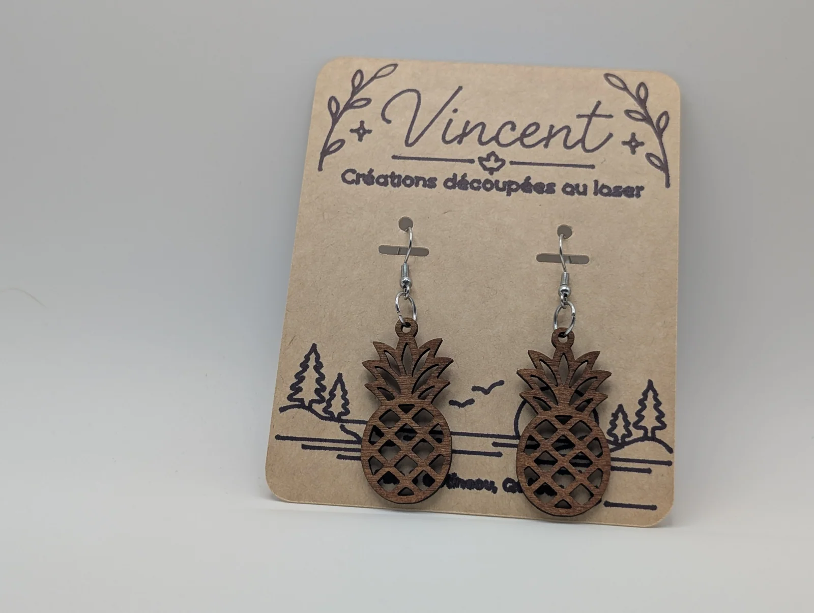 Boucles d’oreilles en bois : ananas