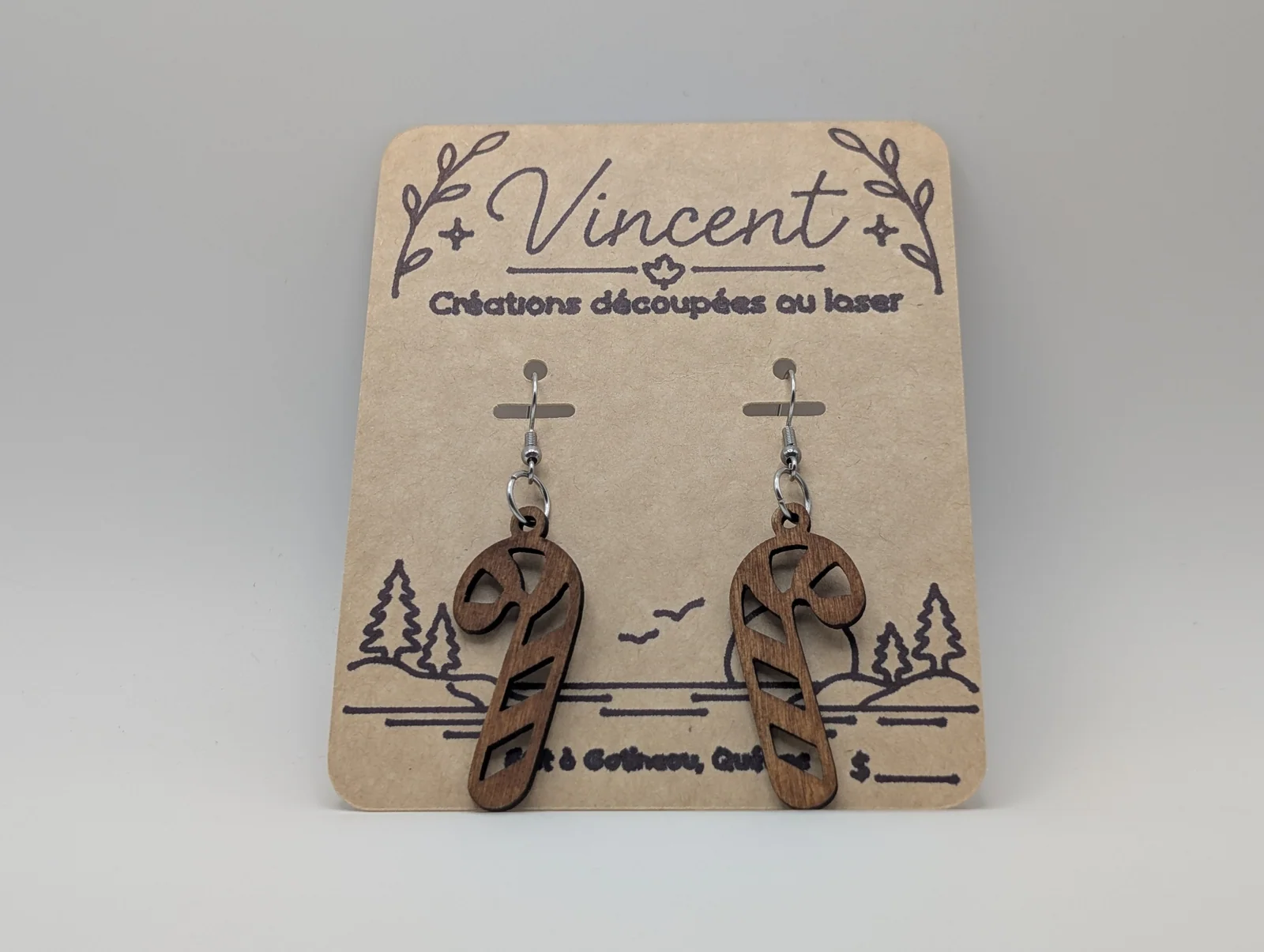 Boucles d’oreilles en bois : cannes de bonbons