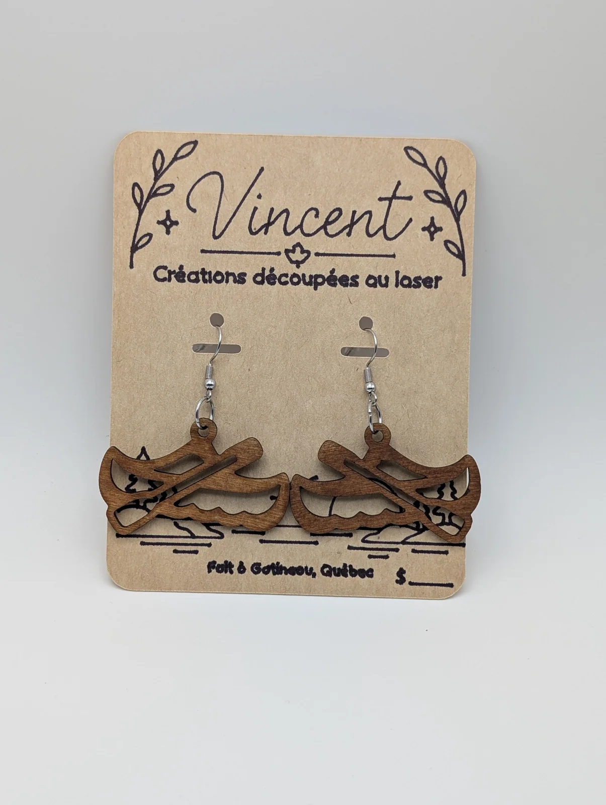 Boucles d’oreilles en bois : canot