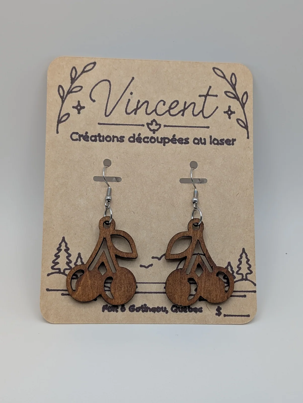 Boucles d’oreilles en bois : cerises