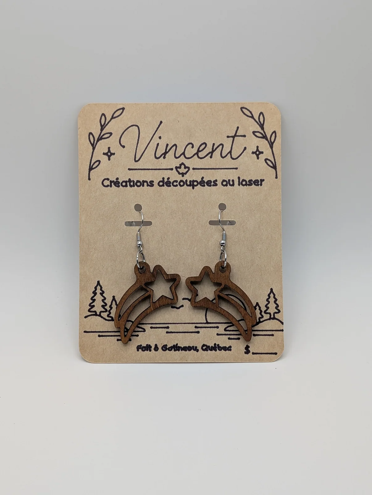 Boucles d’oreilles en bois : etoile filante