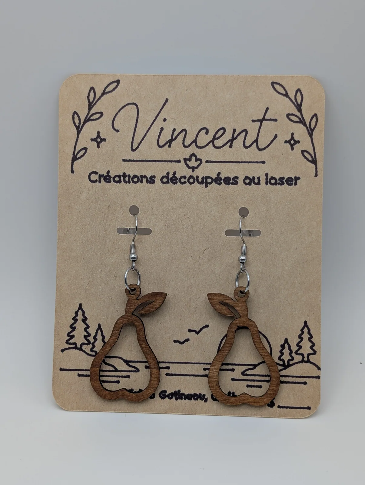 Boucles d’oreilles en bois : poires