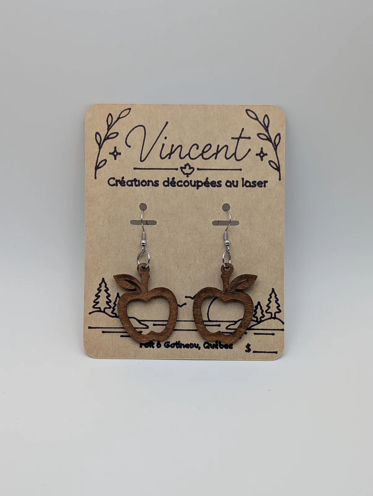 Boucles d’oreilles en bois : pommes