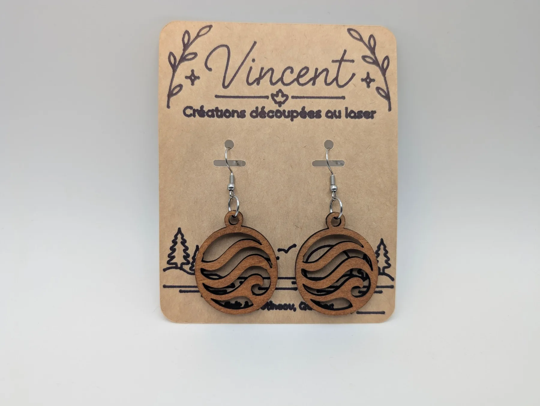 Boucles d’oreilles en bois : Océan