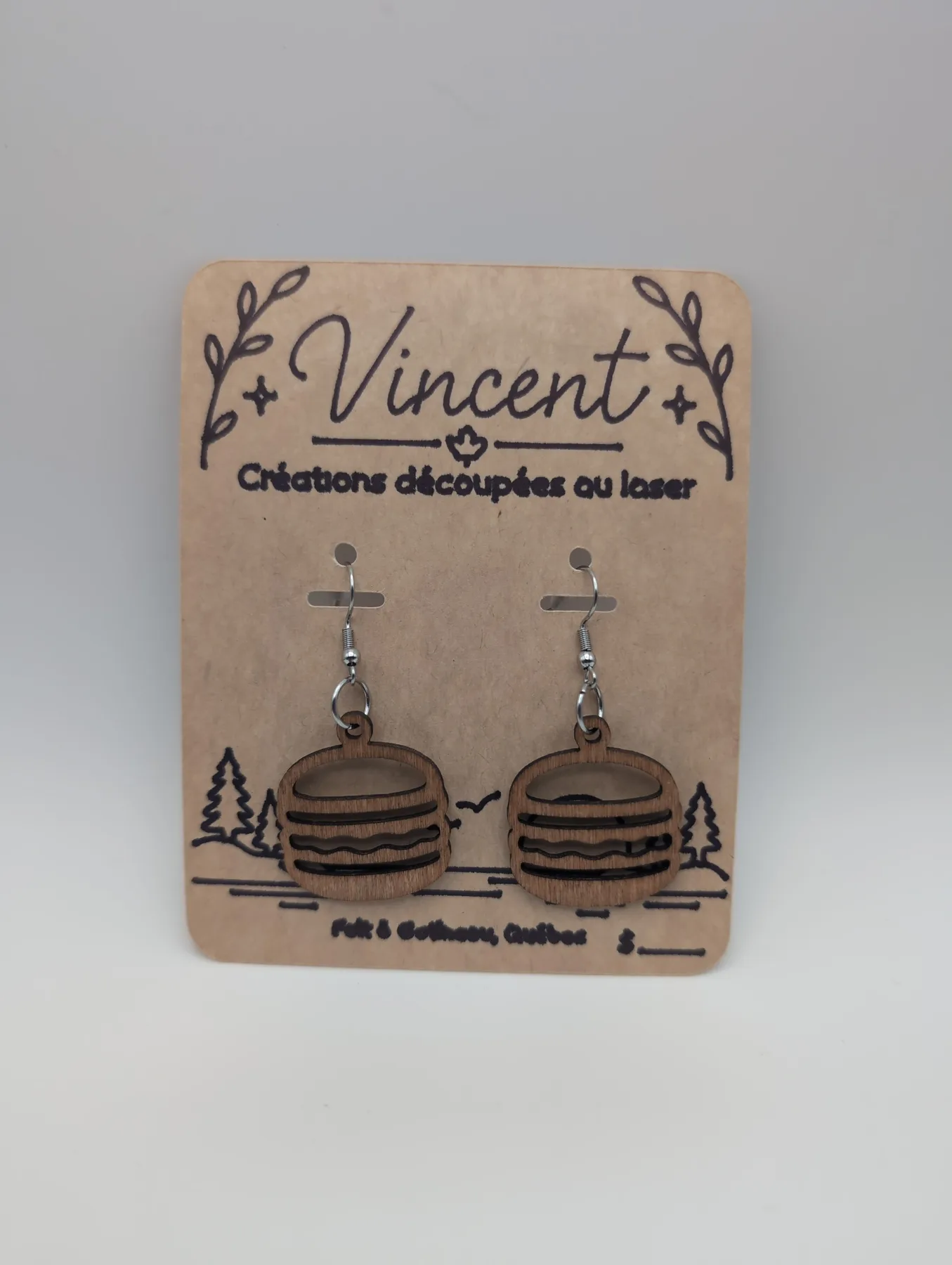 Boucles d’oreilles en bois : Hamburger