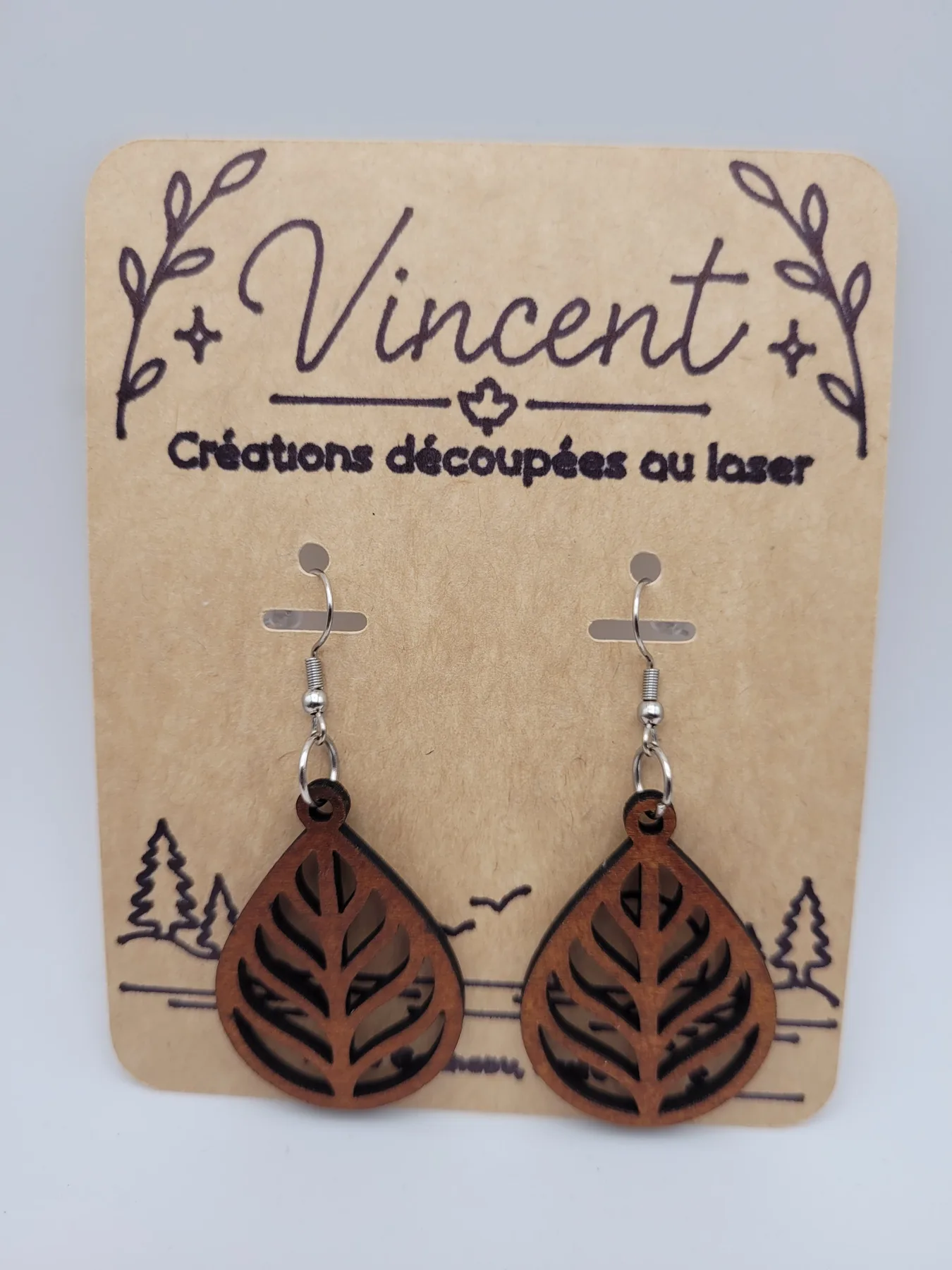 Boucles d’oreilles en bois : Feuille